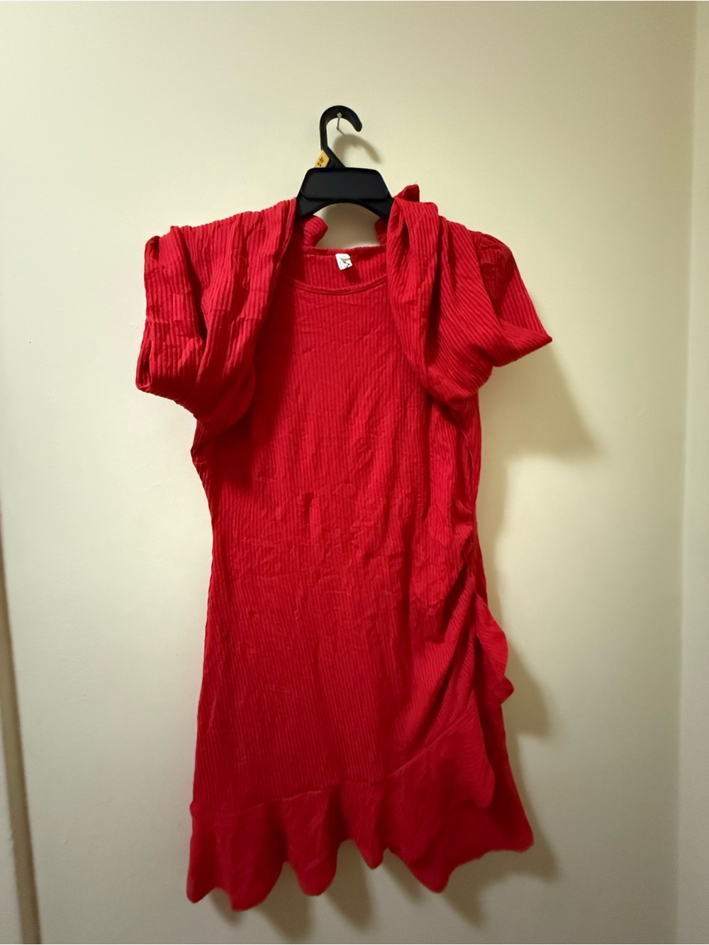 Ribbed Red Long-Sleeve Ruffle-Hem Tunic - Picture 7 of 9